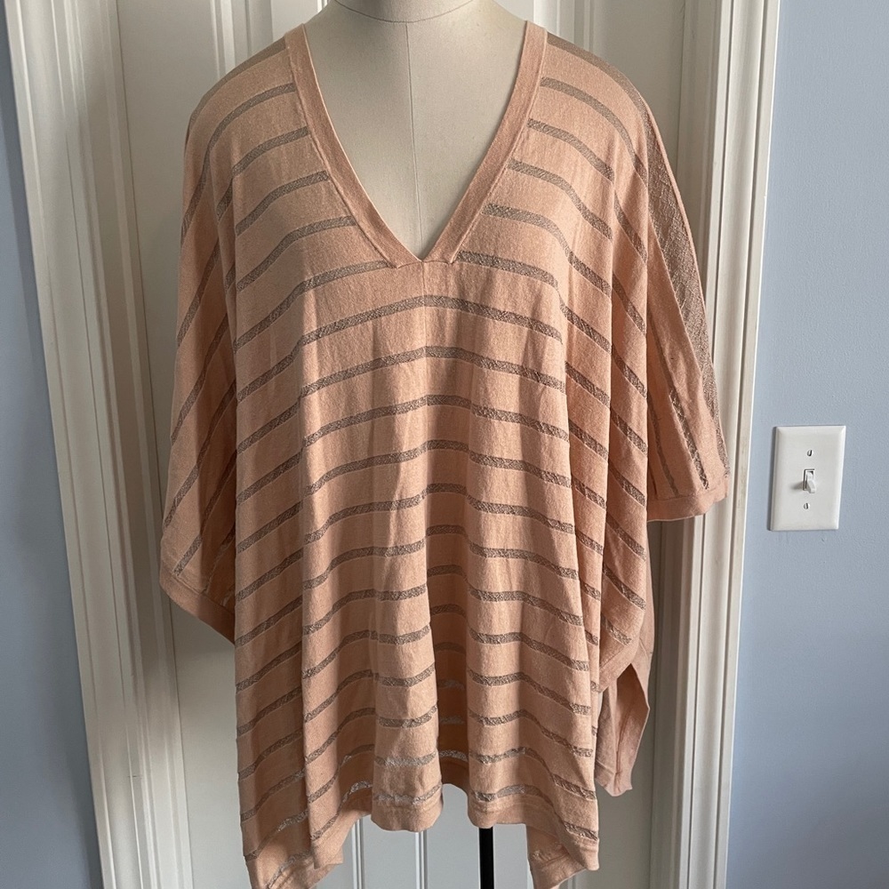 White + Warren OS (one size) Poncho Topper Top Open Sides Sheer Stripes